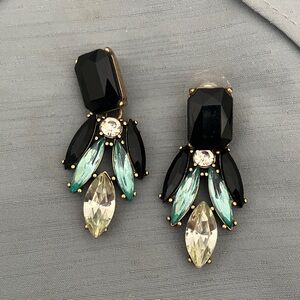 J.Crew Black and Aqua Crystal Glass Statement Earrings